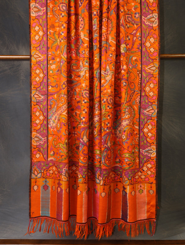 3 Yard Orange Base Jamawar Kani Pashmina Shawl