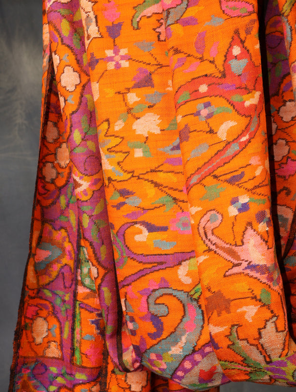 3 Yard Orange Base Jamawar Kani Pashmina Shawl
