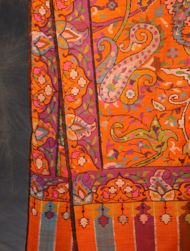 3 Yard Orange Base Jamawar Kani Pashmina Shawl