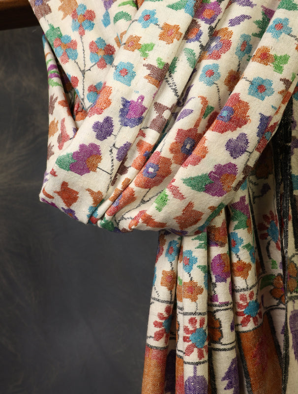 Ivory Base Kani Jamawar Pashmina Shawl