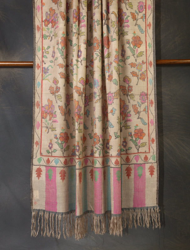 Light Beige Base Jamawar Kani Pashmina Shawl