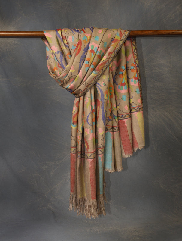 Natural Base Kani Jali Pashmina Shawl