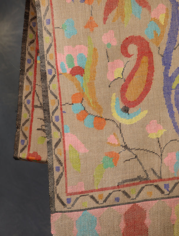 Natural Base Kani Jali Pashmina Shawl