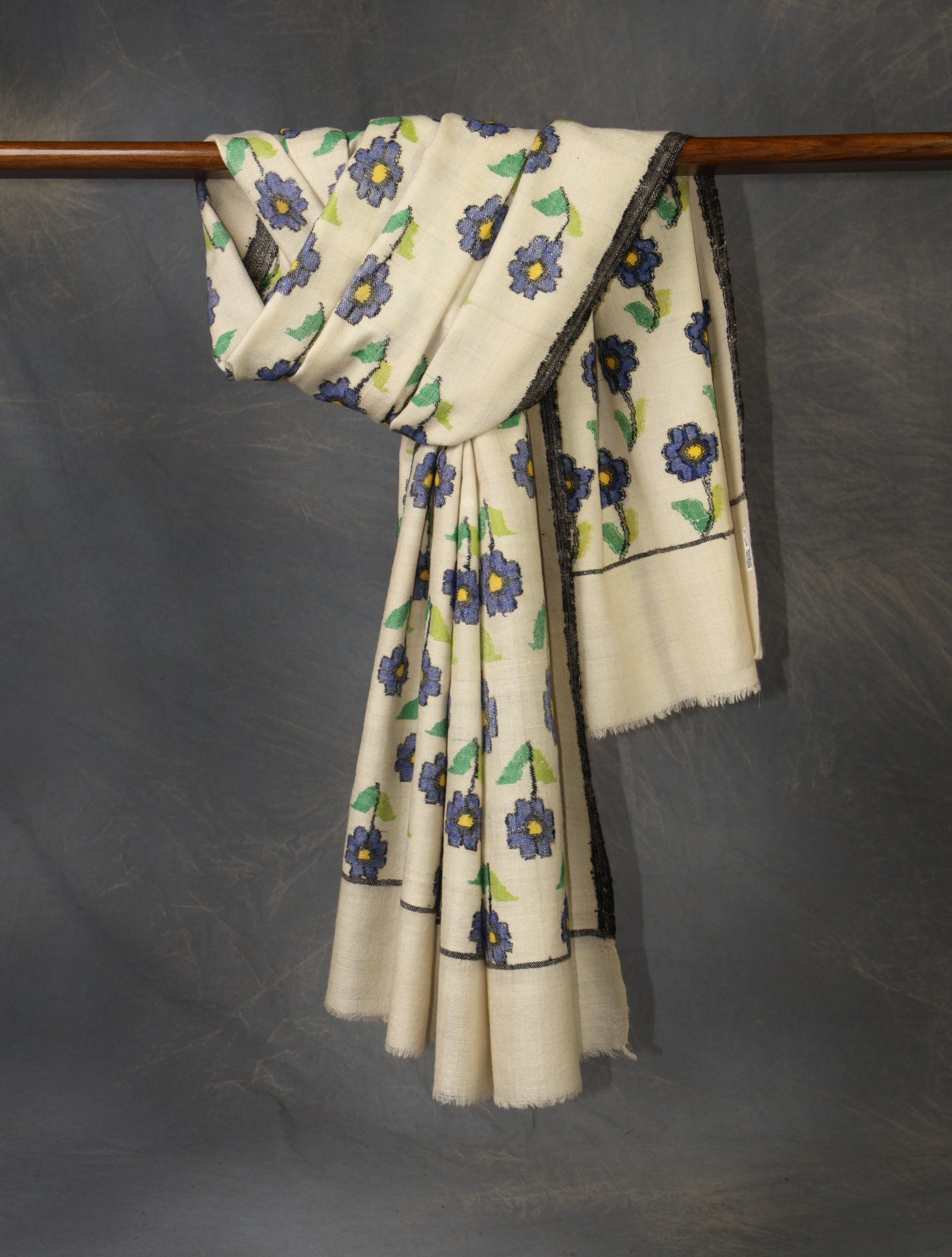 Ivory Base Floral Kani Pashmina Shawl
