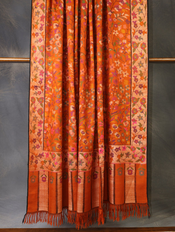3 Yard Rust Orange Base Jamawar Kani Pashmina Shawl