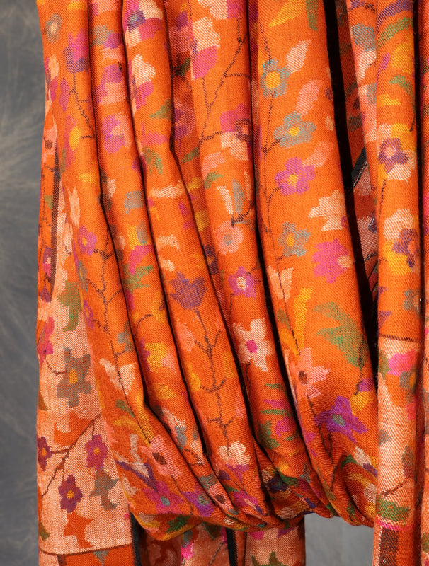 3 Yard Rust Orange Base Jamawar Kani Pashmina Shawl