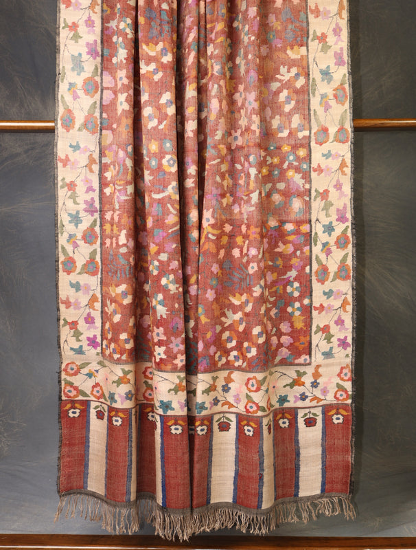 3 Yard Maroon Base Jamawar Kani Pashmina Shawl