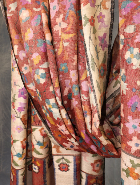 3 Yard Maroon Base Jamawar Kani Pashmina Shawl