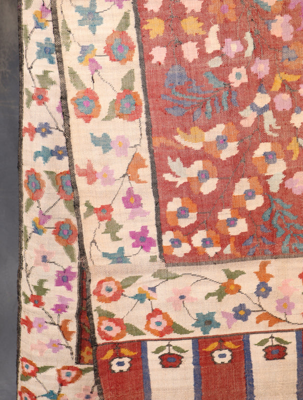 3 Yard Maroon Base Jamawar Kani Pashmina Shawl