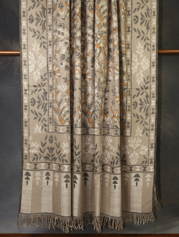 3 Yard Greige Base Jamawar Kani Pashmina Shawl