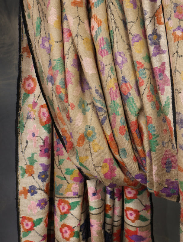 3 Yard Natural Base Jamawar Kani Pashmina Shawl