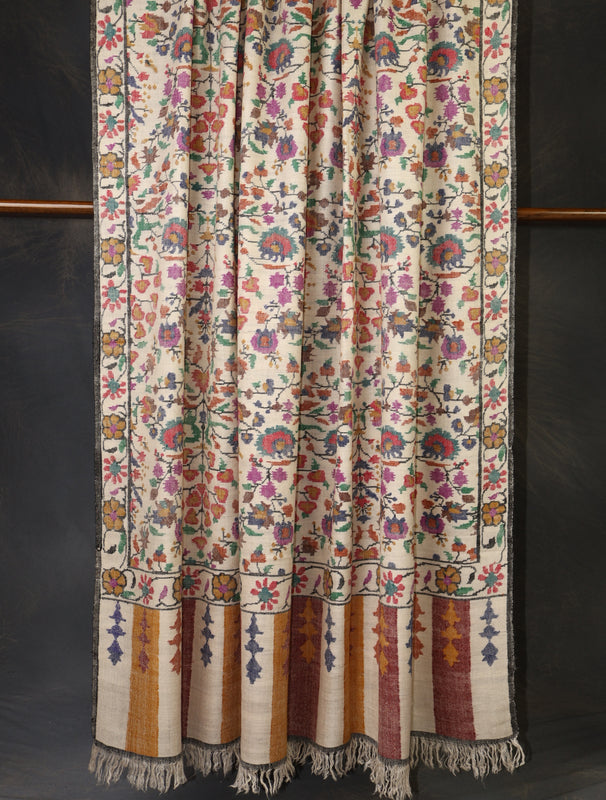 3 Yard Ivory Base Jamawar Kani Pashmina Shawl