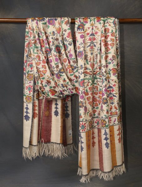 3 Yard Ivory Base Jamawar Kani Pashmina Shawl