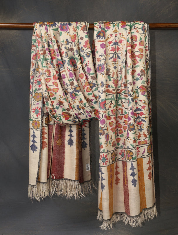 3 Yard Ivory Base Jamawar Kani Pashmina Shawl