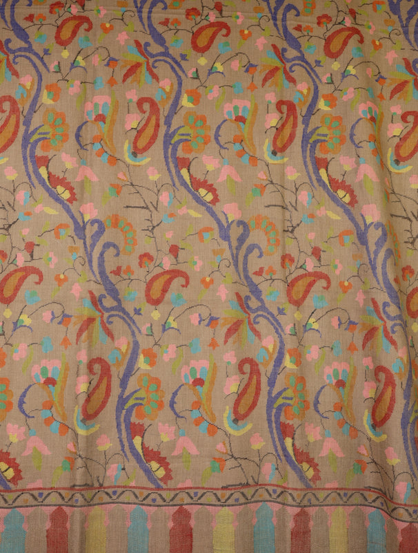 Natural Base Kani Jali Pashmina Shawl