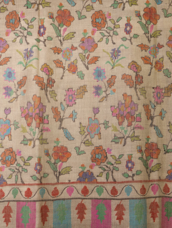 Light Beige Base Jamawar Kani Pashmina Shawl