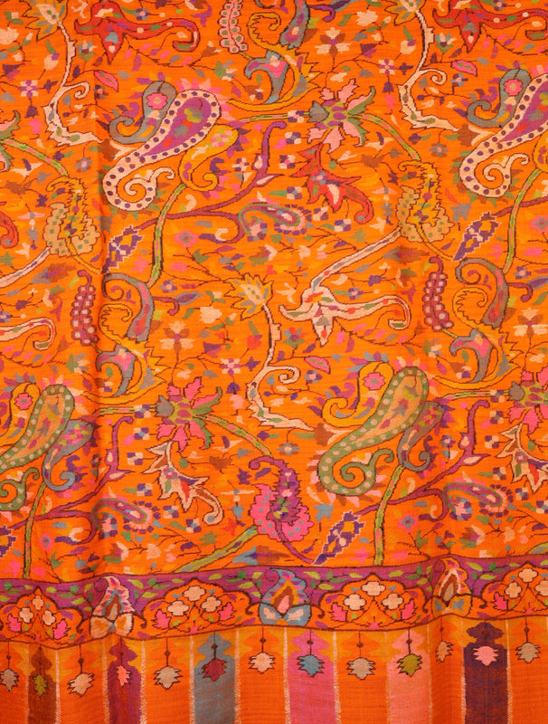 3 Yard Orange Base Jamawar Kani Pashmina Shawl