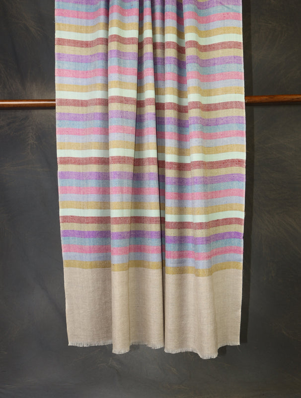 Multi Color Striped Handwoven Cashmere Pashmina Shawl