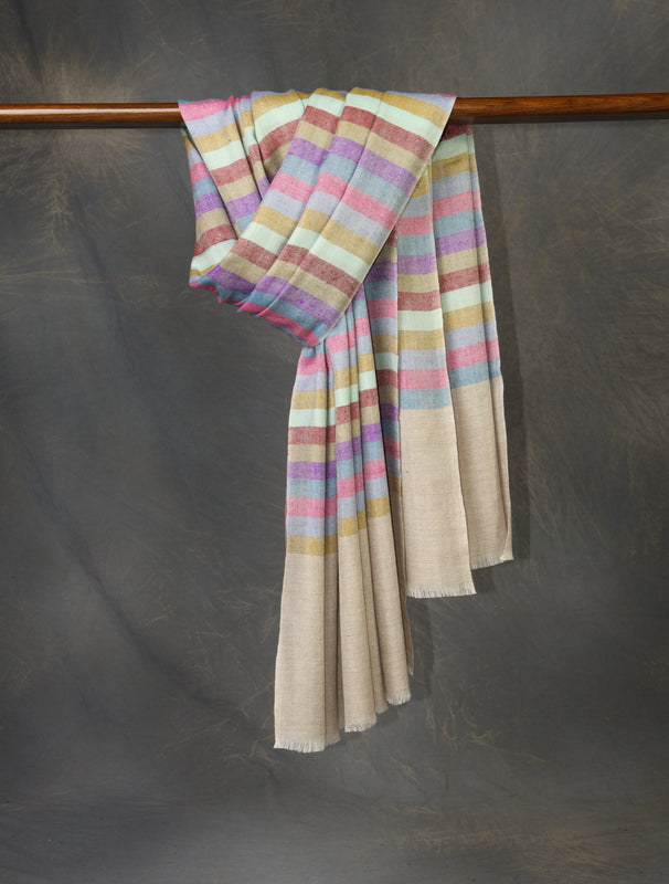 Multi Color Striped Handwoven Cashmere Pashmina Shawl