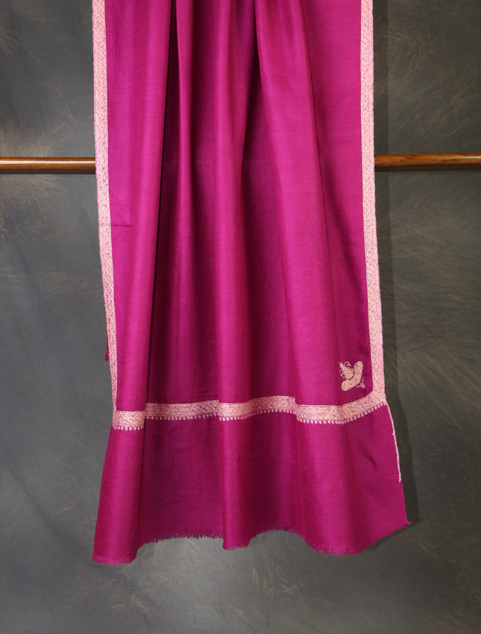 Purple Base with Pink Border Embroidery Cashmere Pashmina Shawl