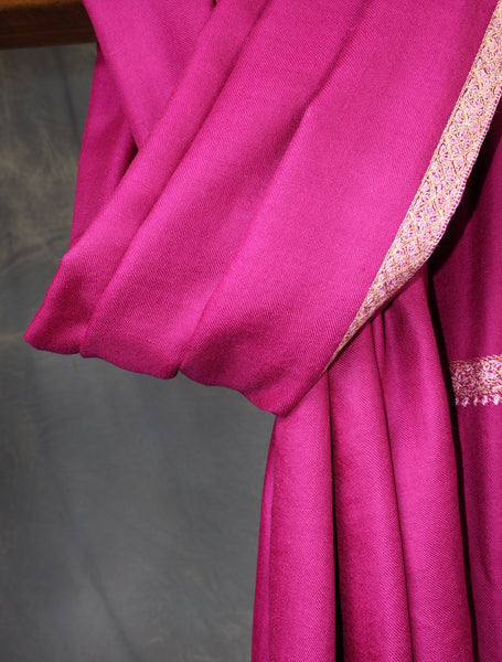 Purple Base with Pink Border Embroidery Cashmere Pashmina Shawl