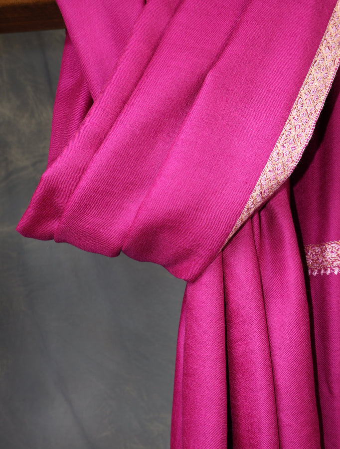 Purple Base with Pink Border Embroidery Cashmere Pashmina Shawl