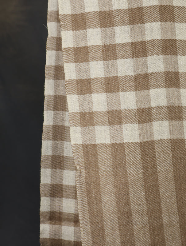 Natural and Ivory Checked Handwoven Cashmere Pashmina Shawl