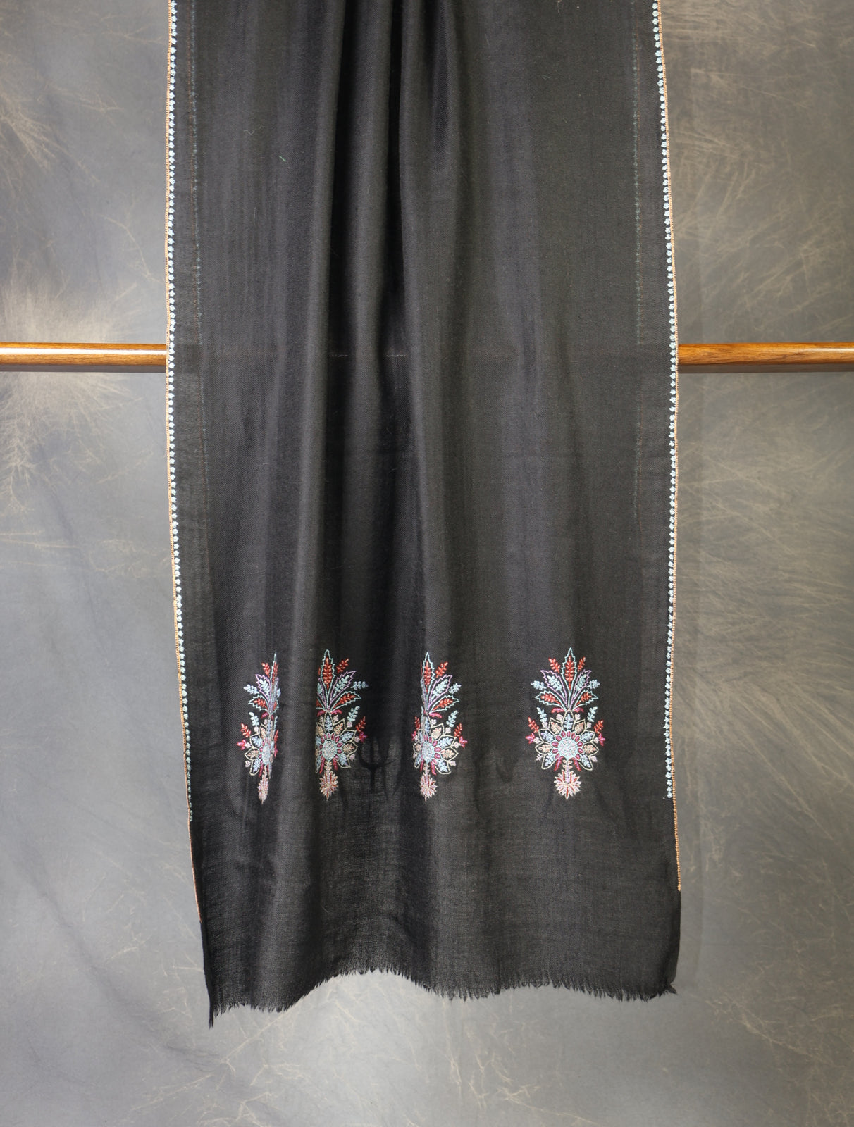Black Buteh Embroidery Cashmere Pashmina Scarf