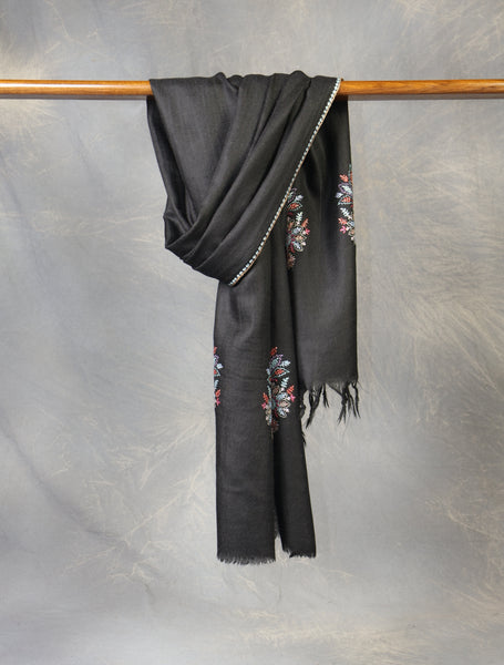 Black Buteh Embroidery Cashmere Pashmina Scarf