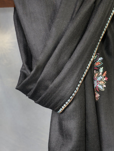 Black Buteh Embroidery Cashmere Pashmina Scarf
