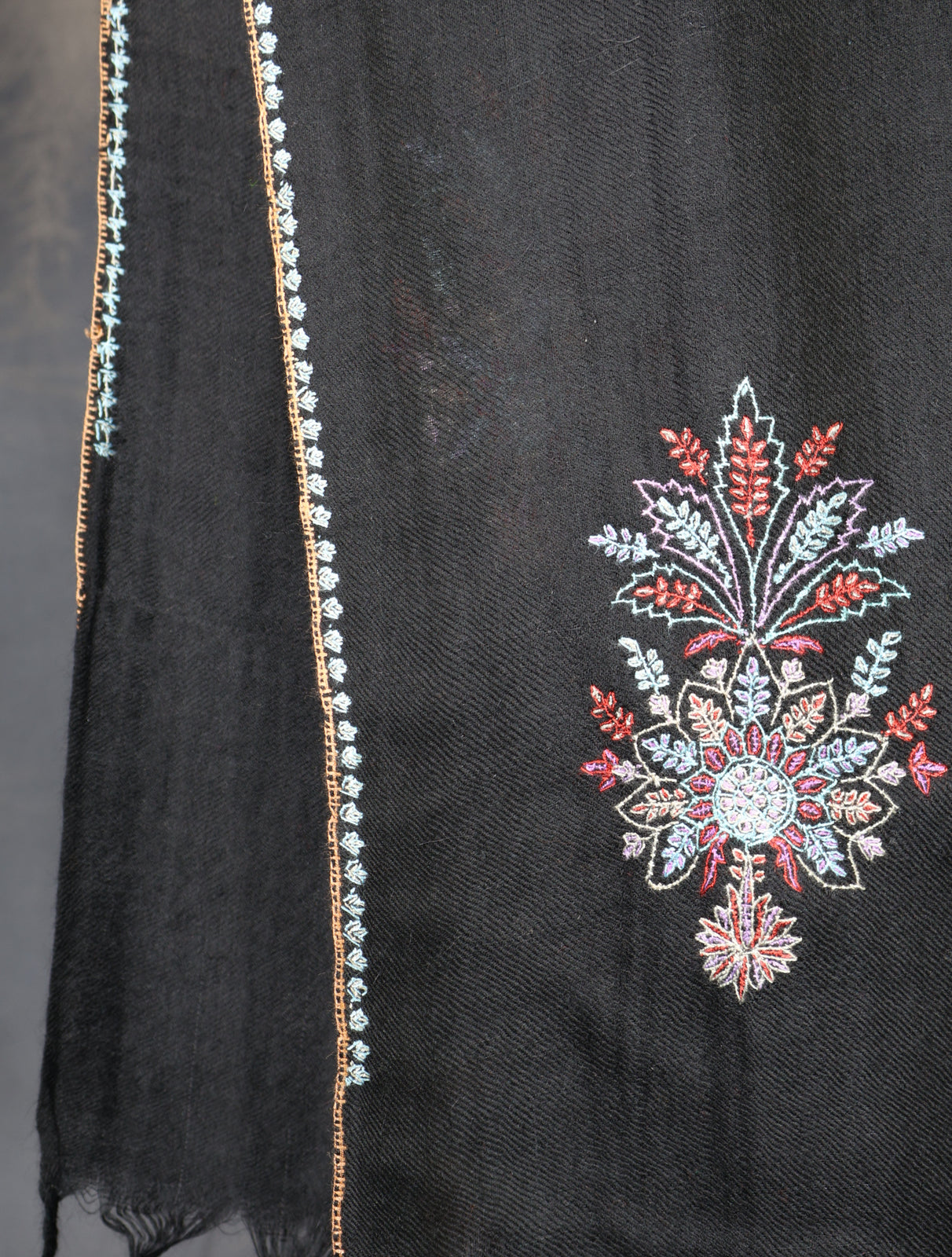Black Buteh Embroidery Cashmere Pashmina Scarf