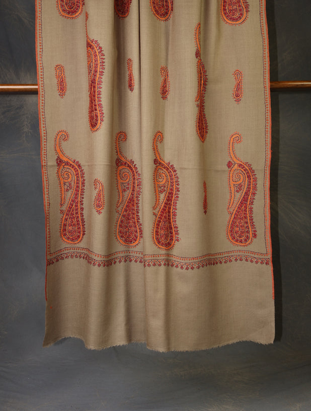Natural Base Paisley Merino Embroidery Shawl