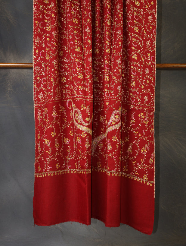 Red Base Jali Embroidery Merino Shawl