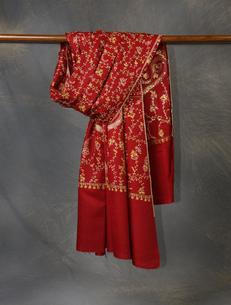 Red Base Jali Embroidery Merino Shawl