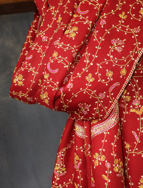 Red Base Jali Embroidery Merino Shawl
