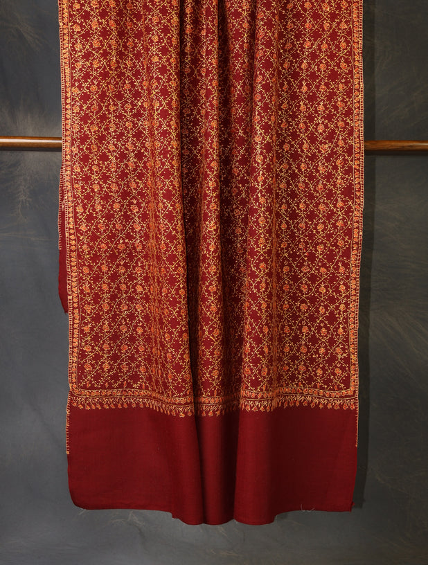 Maroon Base Jali Embroidery Merino Shawl
