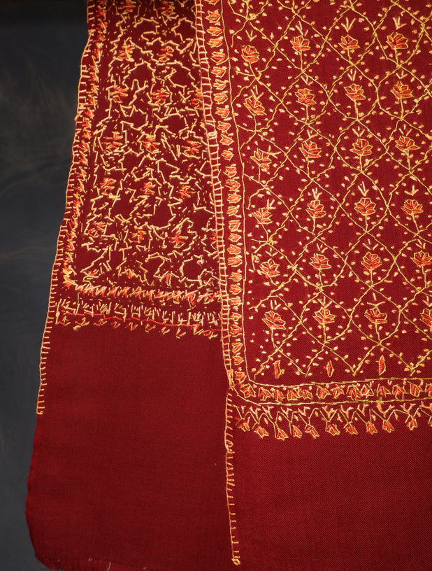Maroon Base Jali Embroidery Merino Shawl