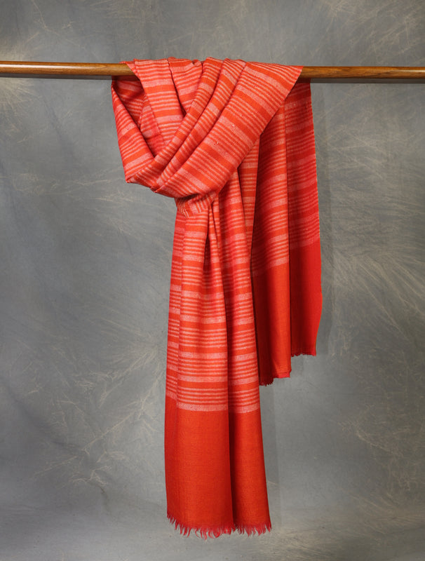 Red Striped Handwoven Cashmere Pashmina Scarf