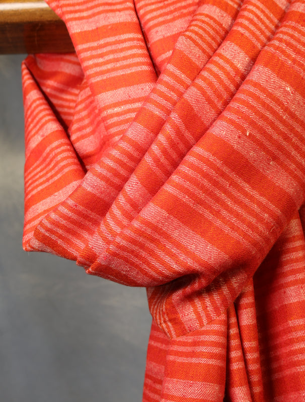 Red Striped Handwoven Cashmere Pashmina Scarf