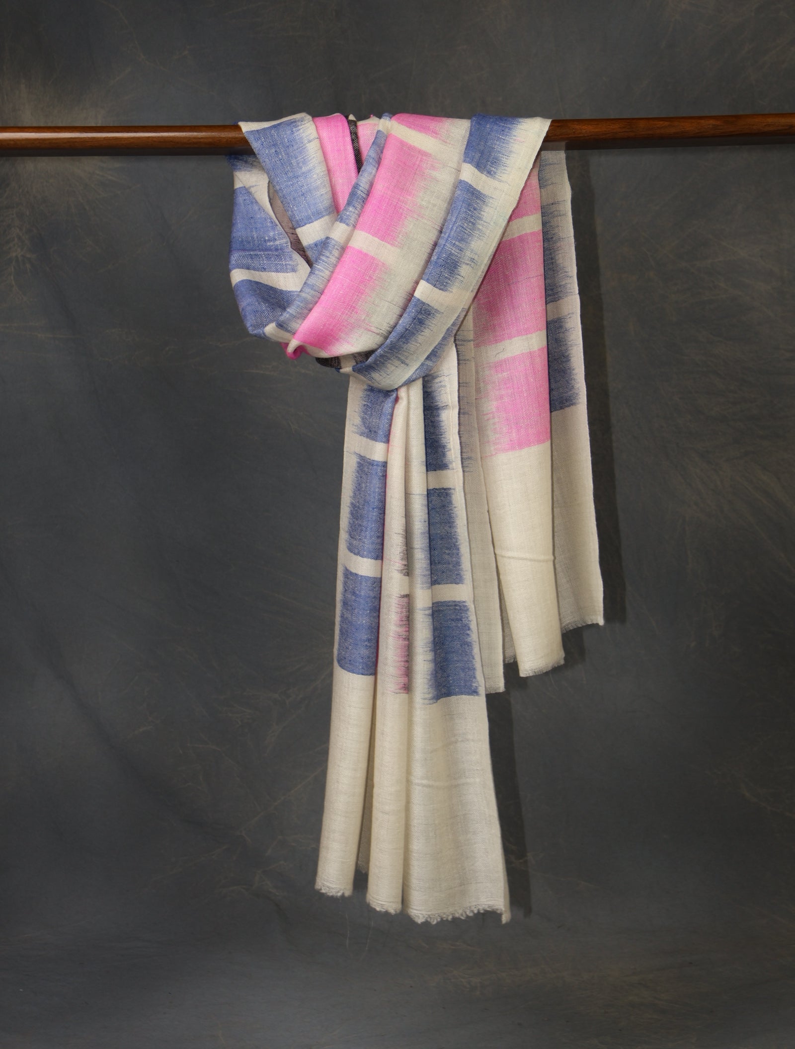 Ivory Base Multicolor Ikkat Handwoven Cashmere Pashmina Scarf