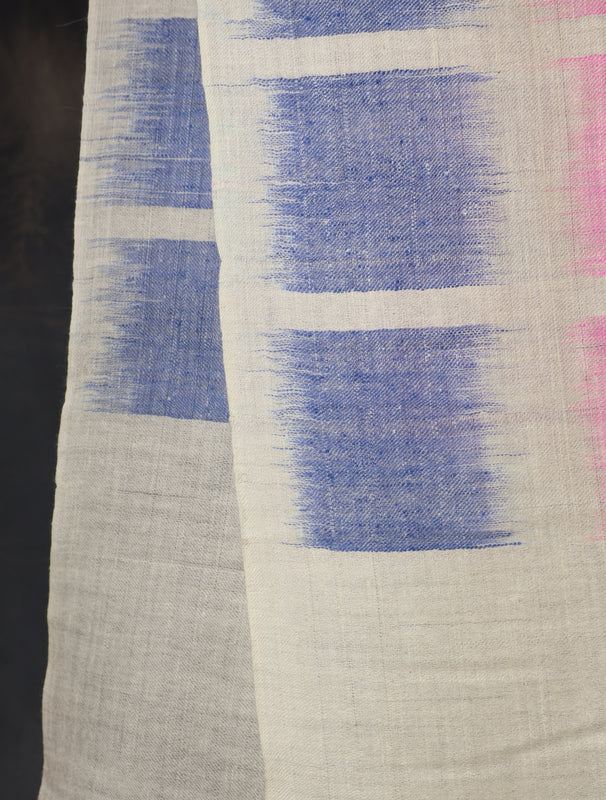 Ivory Base Multicolor Ikkat Handwoven Cashmere Pashmina Scarf