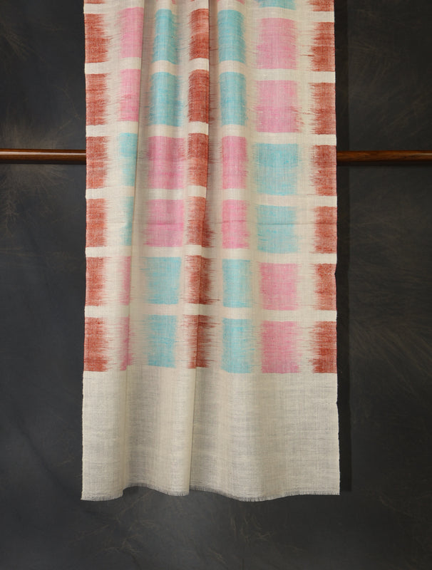 Ivory Base Multicolor Ikkat Handwoven Cashmere Pashmina Scarf