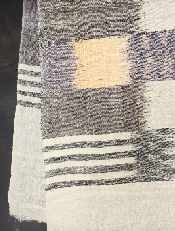 Ivory Base Multicolor Ikkat Handwoven Cashmere Pashmina Scarf