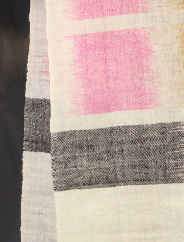Ivory Base Multicolor Ikkat Handwoven Cashmere Pashmina Scarf