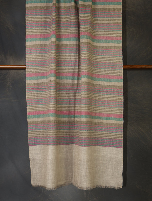 Natural Base Multi Colour Striped handwoven Cashmere Pashmina Scarf