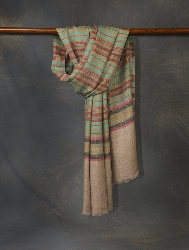 Natural Base Multi Colour Striped handwoven Cashmere Pashmina Scarf