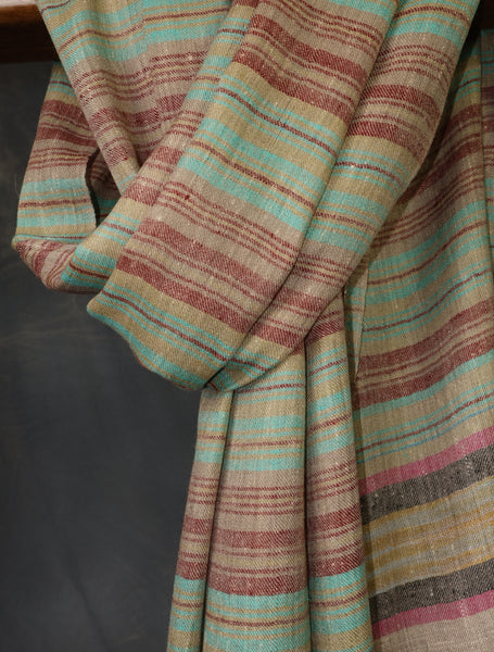 Natural Base Multi Colour Striped handwoven Cashmere Pashmina Scarf