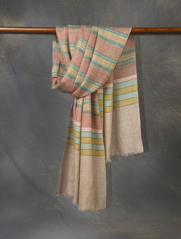 Natural Base Multi Colour Striped handwoven Cashmere Pashmina Scarf