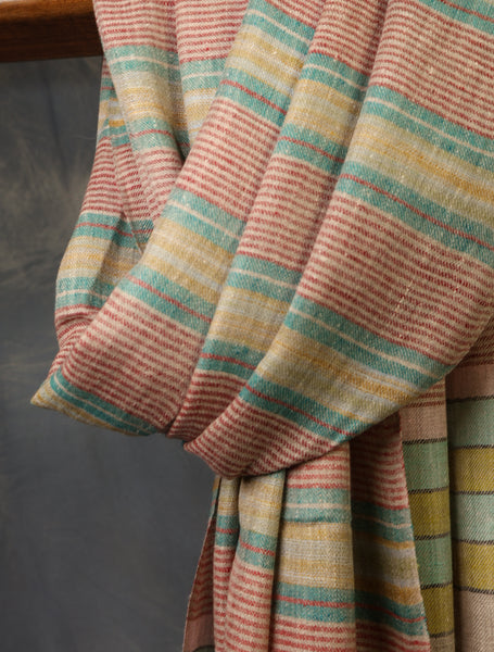 Natural Base Multi Colour Striped handwoven Cashmere Pashmina Scarf