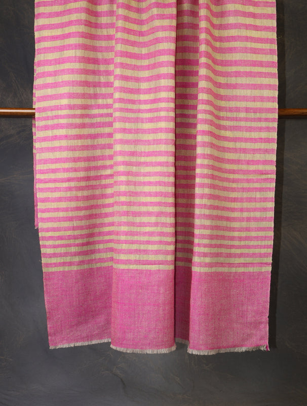Pink and Natural Zari Striped Handwoven Cashmere Pashmina Shawl